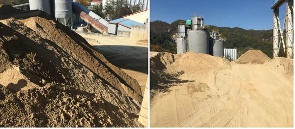 ▲ 야적중인 모래에 방진덮개를 설치하지 않고 운영 중인 모습.ⓒ금강유역환경청