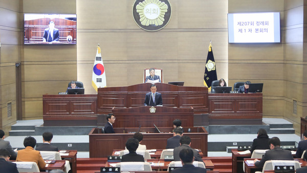 ▲ 구본영 충남 천안시장이 29일 천안시의회 제207회 제2차 정례회에서 2018년도 예산안 제출에 따른 시정연설을 하고 있다.ⓒ천안시