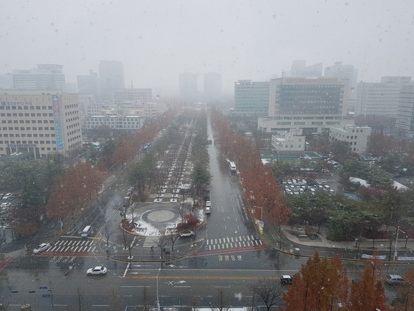 ▲ 눈내리는 대전 보라매공원.ⓒ김정원 기자