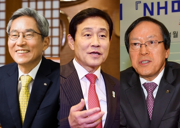 ▲ 왼쪽부터 윤종규 KB금융지주 회장, 김정태 하나금융지주 회장, 김용환 NH농협금융지주 회장.ⓒ뉴데일리
