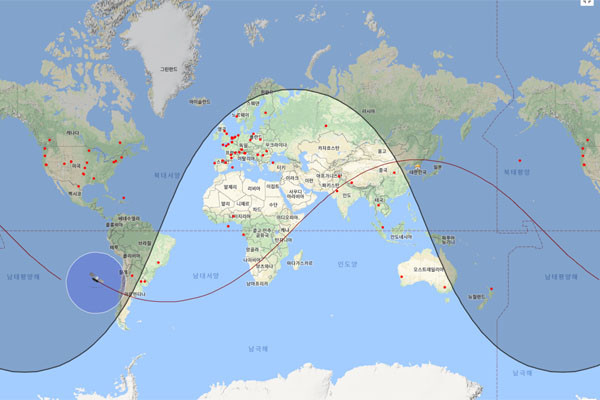 美북미방공사령부(NORAD) 추적 데이터를 기반으로 예측한 '텐궁-1호'의 지구선회궤도. ⓒ스페이스플레어 닷컴 관련보도 화면캡쳐.