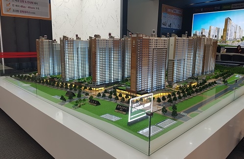 ▲ 모아미래도는 11개동 전체 판상형으로 구성된다. 모아미래도 단지 모형도. =이보배 기자