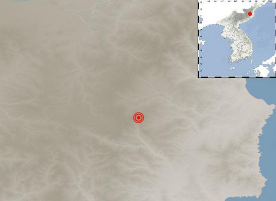 ▲ 기상청이 2일 오전에 발표한 북한 풍계리 지진 진앙지. ⓒ기상청 지진특보 화면캡쳐.