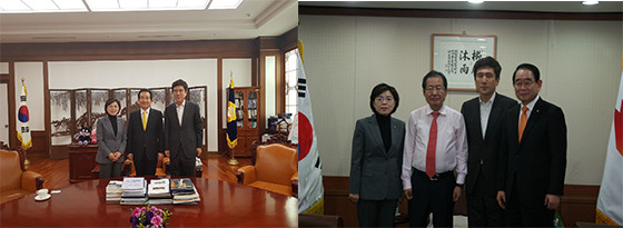 ▲ 이강덕 포항시장이 지난 1일 정세균 국회의장(왼쪽)과 홍준표 한국당 대표(오른쪽)을 만나 지진피해 예산 지원을 건의했다.ⓒ포항시