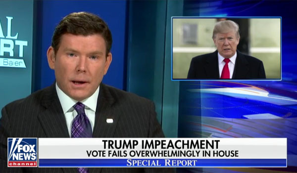 ▲ '폭스 뉴스' 등 美주요 언론들은 6일(현지시간) 美하원이 트럼프 대통령 탄핵안을 표결에 붙인 결과 압도적 다수의 반대로 부결됐다고 보도했다. ⓒ美폭스뉴스 관련특보 화면캡쳐.