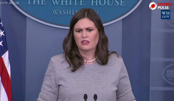 ▲ 사라 샌더스 美백악관 대변인은 7일(현지시간) 정례 브리핑에서 "미국의 평창 동계올림픽 참가에 대해 아직 결론이 정해지지 않았다"고 말했다가 1시간도 채 안 돼 "미국은 평창 동계올림픽에 참가하기를 기대한다"고 말을 바꿨다. ⓒ美USA투데이 관련보도 화면캡쳐-美백악관 공계영상.