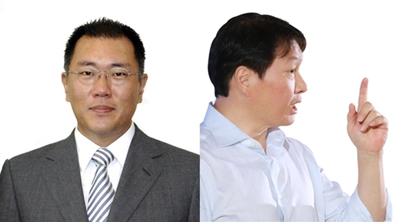 ▲ 정의선 현대차 부회장(왼쪽)과 최태원 SK 회장(오른쪽).ⓒ각 사