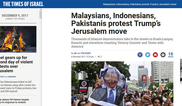 ▲ 이스라엘과 중동뿐만 아니라 세계 곳곳에서 반미·반이스라엘 과격 시위가 벌어지고 있다고 한다. ⓒ'타임 오브 이스라엘' 관련보도 화면캡쳐.