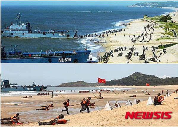 ▲ 2015년 12월 대만과 인접한 푸젠성에서 상륙훈련을 하는 중공군. ⓒ뉴시스. 무단전재 및 재배포 금지.