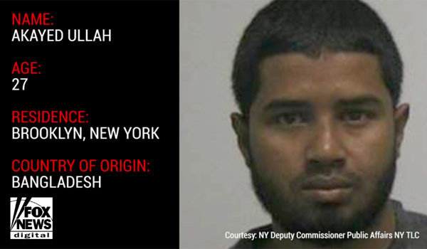 ▲ 美언론에 따르면, 테러 용의자는 27살의 방글라데시 출신 '아카예드 울라'로 2015년까지 택시 운전사로 일했다고 한다. 그는 가족이 美시민권자일 때 받는 F43 비자로 미국에 들어왔다고 한다. ⓒ美폭스뉴스 관련보도 화면캡쳐.