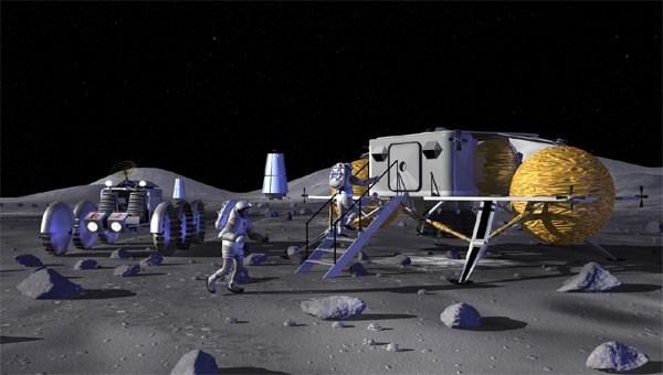 미래 달 유인탐사 상황을 묘사한 일러스트. ⓒ美NASA 공개사진.