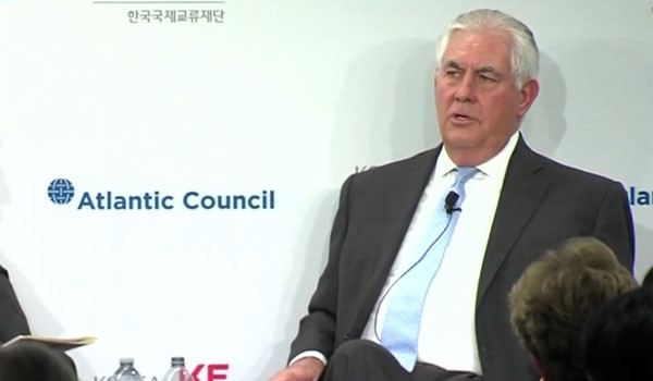 ▲ 렉스 틸러슨 美국무장관이 "북한과 전제조건 없이 만날 수 있다"고 밝힐 당시 모습. ⓒ英로이터TV 관련보도 화면캡쳐.