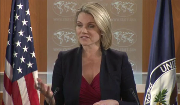 ▲ 헤더 노어트 美국무부 대변인도 13일(현지시간) 정례브리핑을 통해 "틸러슨 국무장관의 말은 새로운 대북정책을 의미하는 것이 아니다"라고 해명했다. ⓒ美국무부 정례브리핑 영상캡쳐.