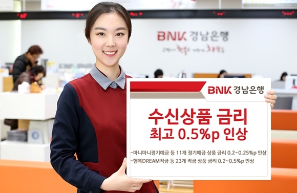 ▲ BNK경남은행은 한국은행 기준금리 인상에 따라 14일 수신상품 금리를 최고 0.5%포인트 인상 조정했다. ⓒBNK경남은행