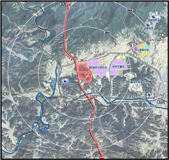 ▲ 실시계획이 승인된 충북 제천 3산단 위치도.ⓒ충북개발공사