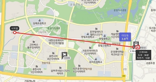 ▲ 운정신도시 아이파트와 가장 가까운 지하철역인 야당역까지 도보로 약 35분이 소요된다. ⓒ분양정보사이트