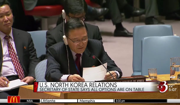 자성남 유엔주재 北대사는 국제사회의 규탄에도 "우리는 핵보유국"이라는 주장을 펴면서 미국을 비난했다고 한다. ⓒ美CBS뉴스 관련보도 화면캡쳐.