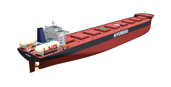 ▲ 현대중공업이 개발한 18만톤급 LNG추진 벌크선 조감도ⓒ현대중공업