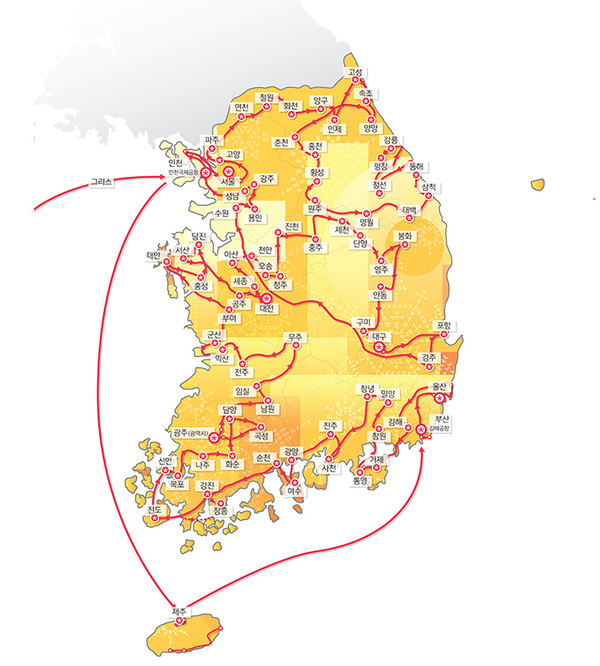 ▲ ‘2018 평창동계올림픽’ 성화 봉송도.ⓒ평창동계올림픽조직위원회