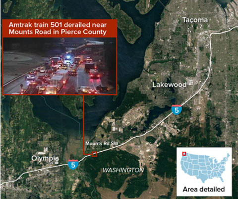 ▲ 통근열차 탈선사고가 일어난 지점. ⓒ美NBC뉴스 관련속보 화면캡쳐.