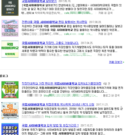 ▲ 국내 한 포털사이트에서 국립사이버대학교를 검색한 결과 캡처 화면.