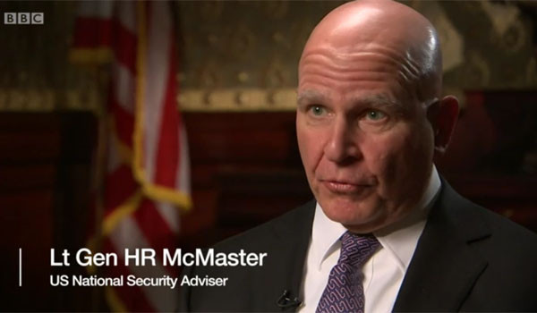 ▲ 허버트 R.맥마스터 美NSC보좌관은 지난 19일(현지시간) 英BBC와의 인터뷰에서 북한의 핵공격 위협을 설명하며 "북한 정권이 협조하지 않더라도 그들을 강제로 비핵화할 준비를 해야 한다"고 말했다. ⓒ英BBC 관련 인터뷰 화면캡쳐.