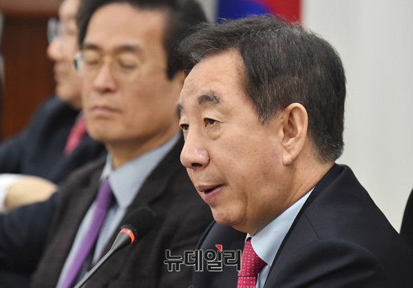 ▲ 김성태 자유한국당 원내대표가 21일 오전 국회에서 열린 원내대책회의에서 발언하고 있다. ⓒ뉴데일리 이종현 기자
