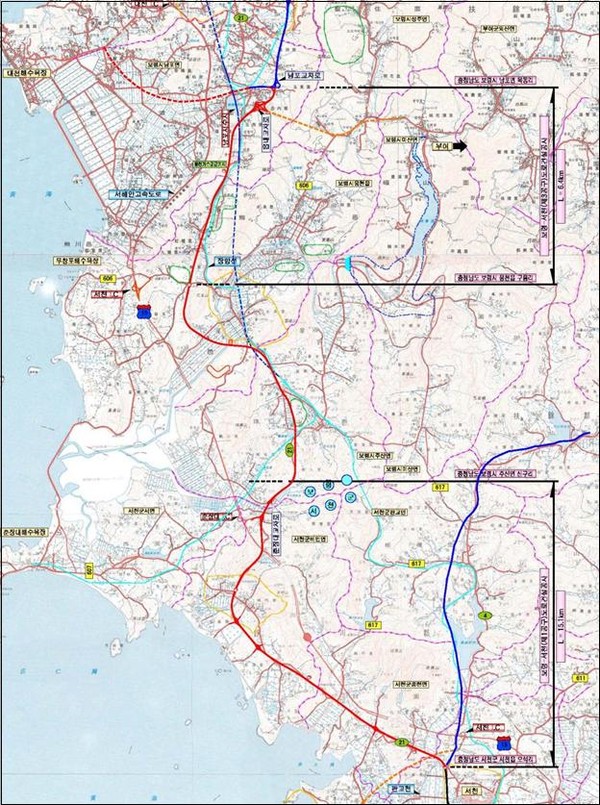 ▲ 새로 개통된 서천~보령 위치도.ⓒ대전국토청