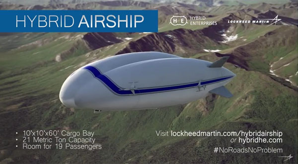 美록히드 마틴社가 개발 중인 소형 하이브리드 비행선. 21톤의 화물과 19명의 승객을 실어나를 수 있다. ⓒ록히드 마틴 유튜브 채널 캡쳐.