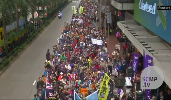 ▲ 홍콩에서는 지난 1월 1일(현지시간) 中공산당 정권에 반대하는 대규모 시위가 열렸다. ⓒ홍콩 SCMP 보도영상 캡쳐-英로이터 TV