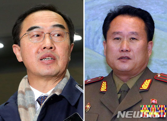 ▲ 9일 열리는 남북 고위급 회담의 대표를 맡은 조명균 통일부 장관과 리선권 北조평통 위원장 ⓒ뉴시스. 무단전재 및 재배포 금지.