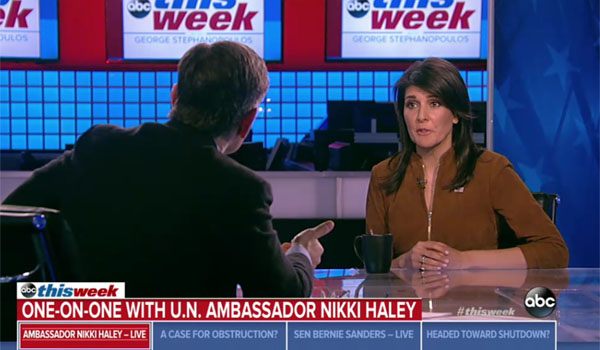 ▲ 니키 헤일리 유엔주재 美대사는 지난 7일 美ABC 방송의 '디스 위크'에 출연해 