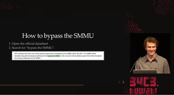 ▲ 34C3 해킹 학회에서 플루투 해커가 닌텐도 스위치를 해킹하는데 엔비디아의 도움이 컸다고 말해 웃음을 자아냈다. ⓒ 유튜브 캡쳐