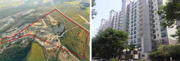 ▲ 3회차 경매서 502억원에 낙찰된 잡종지(왼쪽)와 응찰자 60명이 몰린 대구 동서변월드메르디앙 전경(오른쪽). ⓒ 지지옥션