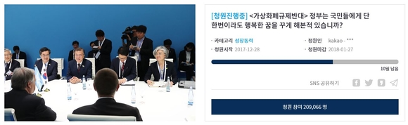 ▲ 가상화폐 규제를 반대하는 국민청원이 20만명을 돌파했다. ⓒ청와대