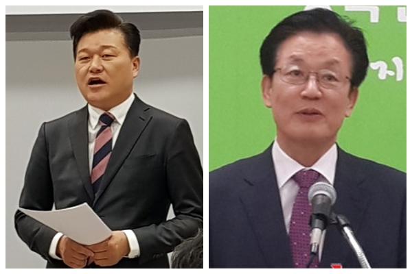 ▲ 신용한 전 청년위원장(왼쪽)과 정정순 전 충북부지사.ⓒ뉴데일리 DB