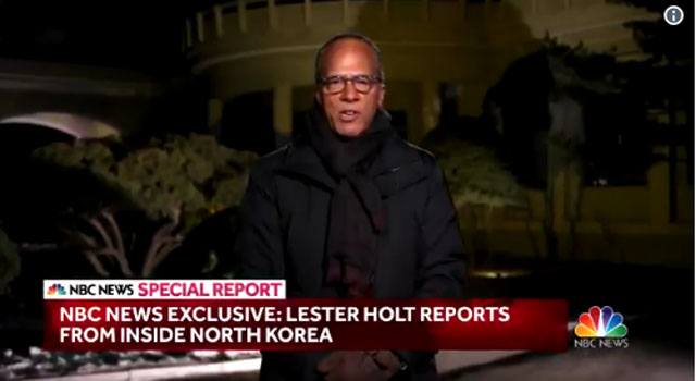 ▲ 美NBC뉴스의 메인 앵커 '레스터 홀트'의 평양 현지보도 예고. ⓒ美NBC 뉴스 관련보도 화면캡쳐.