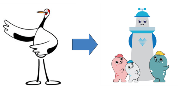 ▲ 인천시 기존 캐릭터 두루미와 새 캐릭터 등대리, 물범 삼총사 (왼쪽부터) ⓒ 인천시