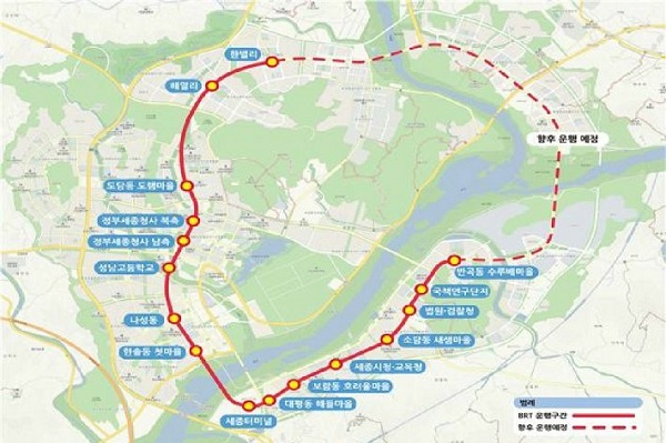 ▲ 세종 신도시 내부순환 BRT 노선도.ⓒ세종시