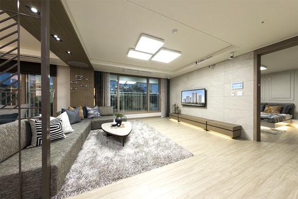 ▲ 지난해 공급된 '지축역 반도유보라' 84㎡A 거실. ⓒ 반도건설