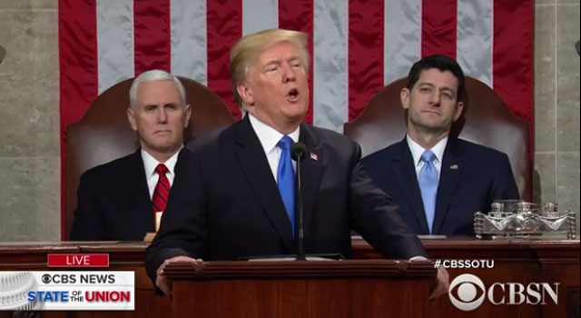▲ 도널드 트럼프 美대통령이 지난 30일 저녁(현지시간) 연두교서를 했다. ⓒ美CBS 뉴스 중계영상 캡쳐