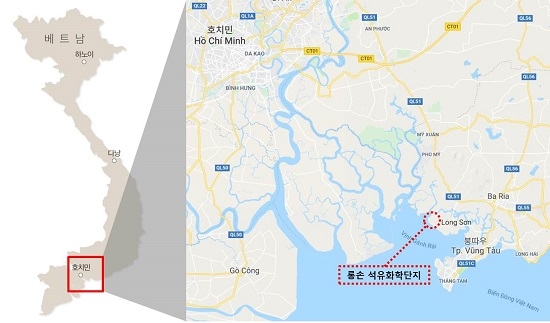 ▲ SK건설에 에틸렌 플랜트 공사를 수주한 롱손 석유화학단지 위치도. ⓒSK건설