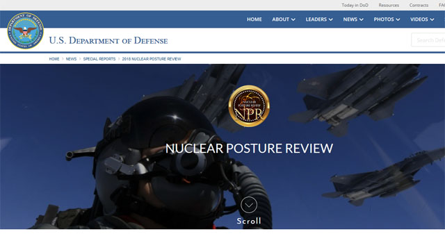 ▲ 美국방부가 지난 2일(현지시간) 공개한 새 '핵 태세 검토 보고서(NPR)' 소개 페이지. ⓒ美국방부 홈페이지 캡쳐.