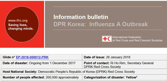▲ 국제적십자사(IFRC)가 최근 내놓은 북한 신종플루(H1N1) 감염 실태 통계. ⓒ美조류독감 모니터링 블로그 화면캡쳐.
