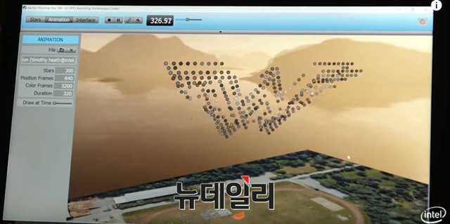 ▲ 슈팅스타 군집 퍼퍼먼스를 위한 연출 솔루션 ⓒ인텔 유튜브 영상 캡쳐