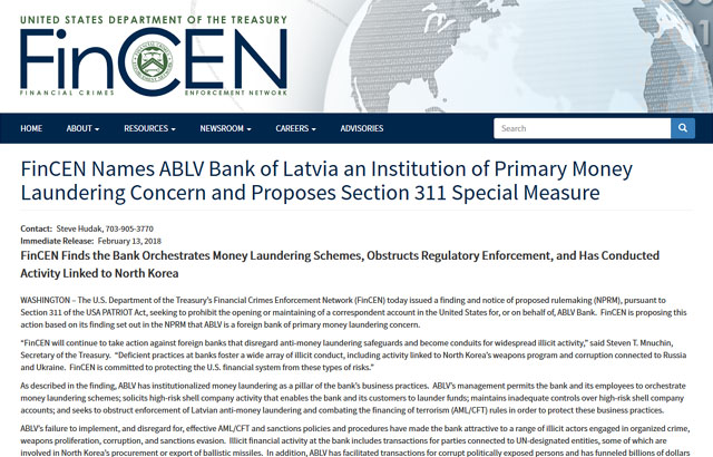 ▲ 美재무부 금융범죄단속반(FinCEN)은 지난 13일(현지시간) 