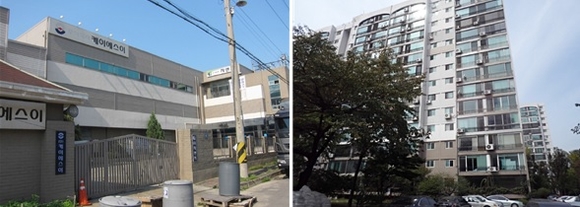 ▲ 115억7000만원에 낙찰된 제조업공장(왼쪽)과 서울 송파구 신천동 장미아파트 전경(오른쪽). ⓒ 지지옥션