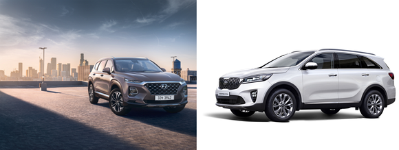 ▲ (왼쪽부터)현대차 신형 싼타페, 기아차 쏘렌토.ⓒ각 사