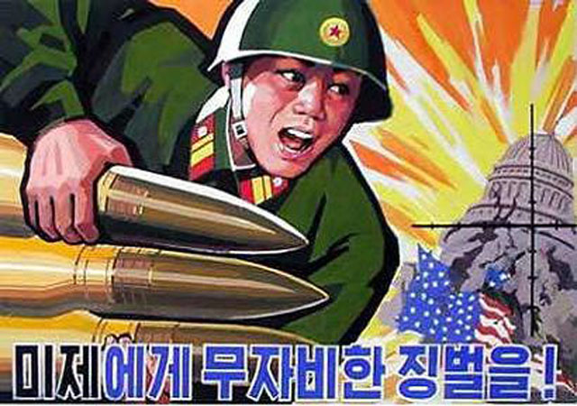 북한의 유명한 선전포스터. 북한은 김일성 시절부터 미국에게 '주적'으로 인정받고 싶어했다. ⓒ北선전매체 화면캡쳐.