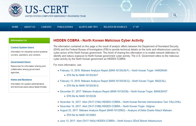 ▲ 美국토안보부(DHS) 산하 컴퓨터긴급대응팀(CERT)의 사이버 공격 경보문. ⓒ美DHS CERT 홈페이지 캡쳐.